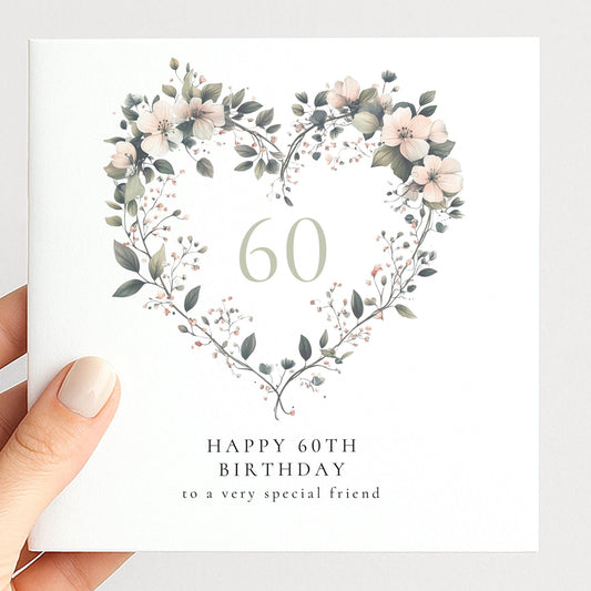 60th Birthday Card - Elegant Floral Heart Design, Personalised Name Option - Whimsi Lilley