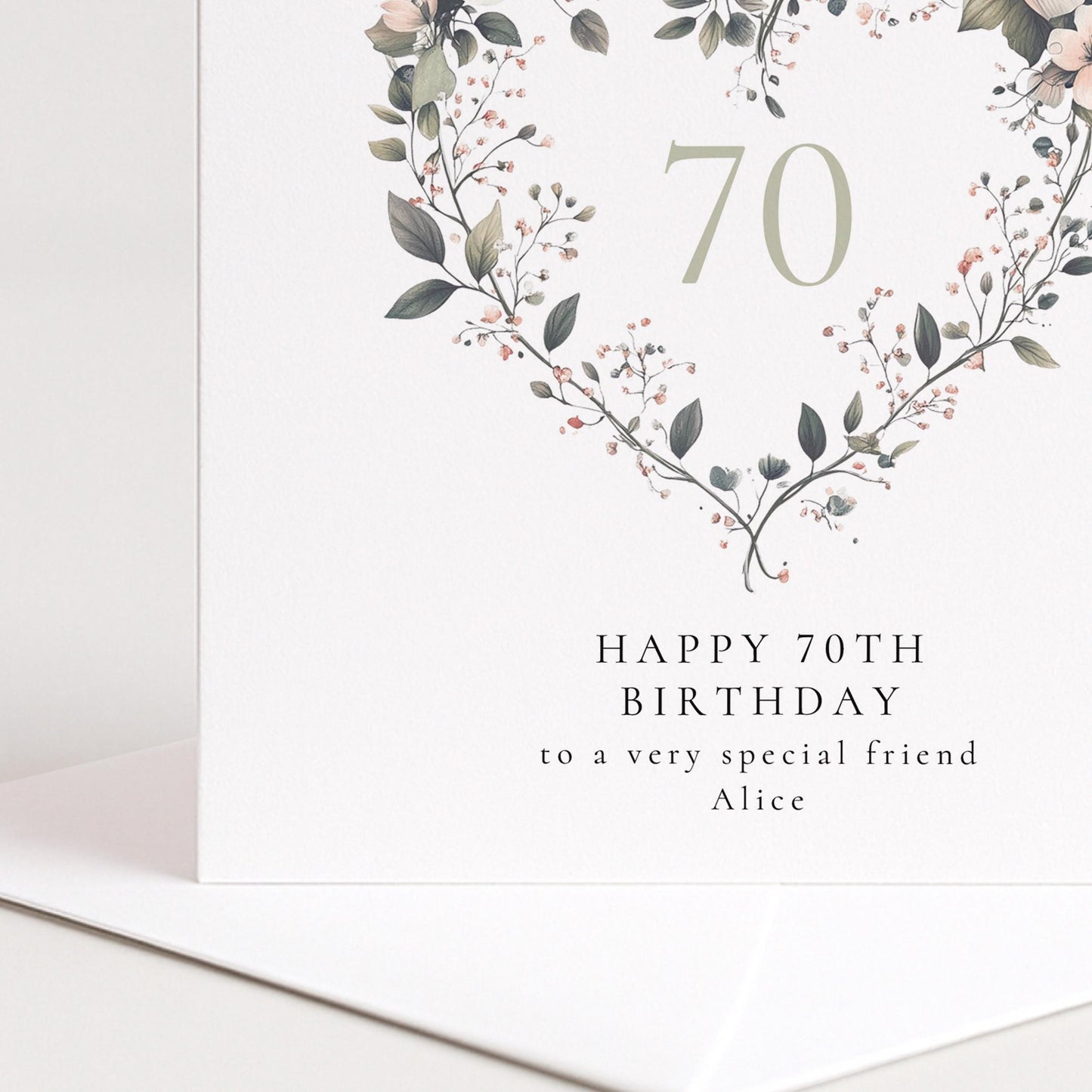 70th Birthday Card - Elegant Floral Heart Design, Personalised Milestone Card