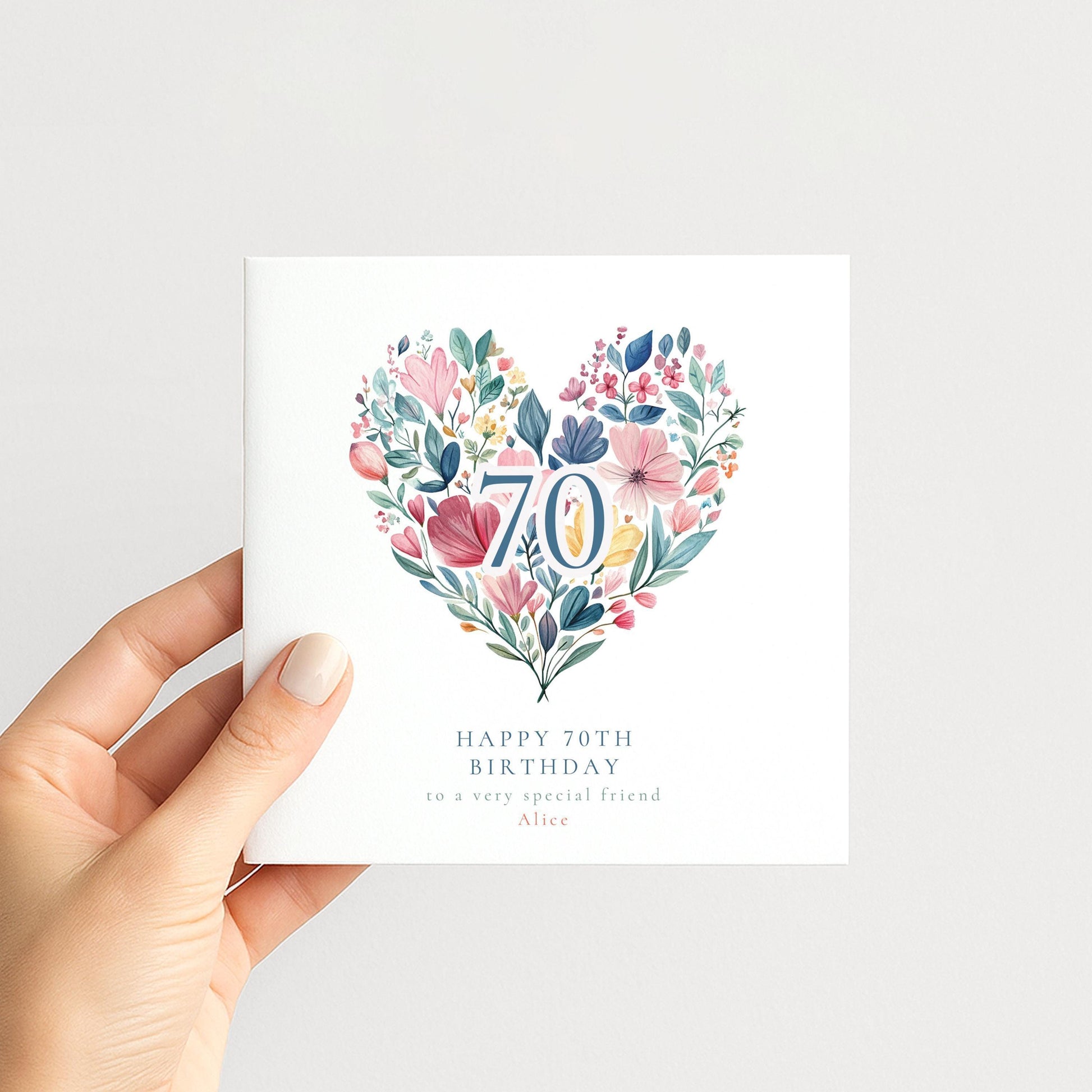 70th Birthday Card - Personalised Floral Heart Milestone Card for Her