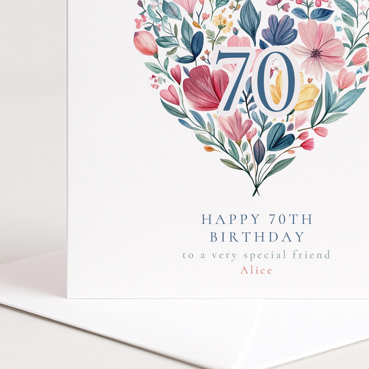70th Birthday Card - Personalised Floral Heart Milestone Card for Her