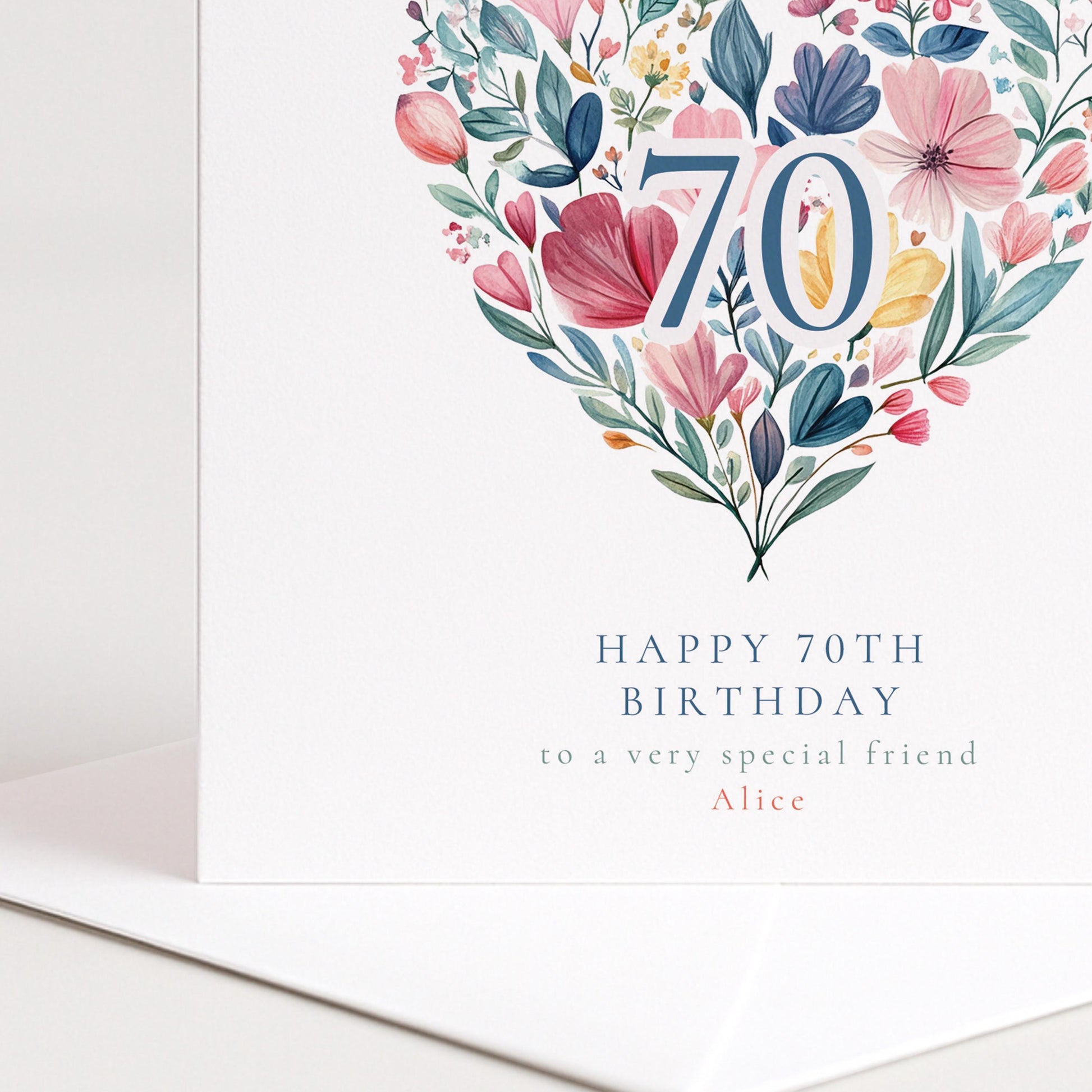 70th Birthday Card - Personalised Floral Heart Milestone Card for Her