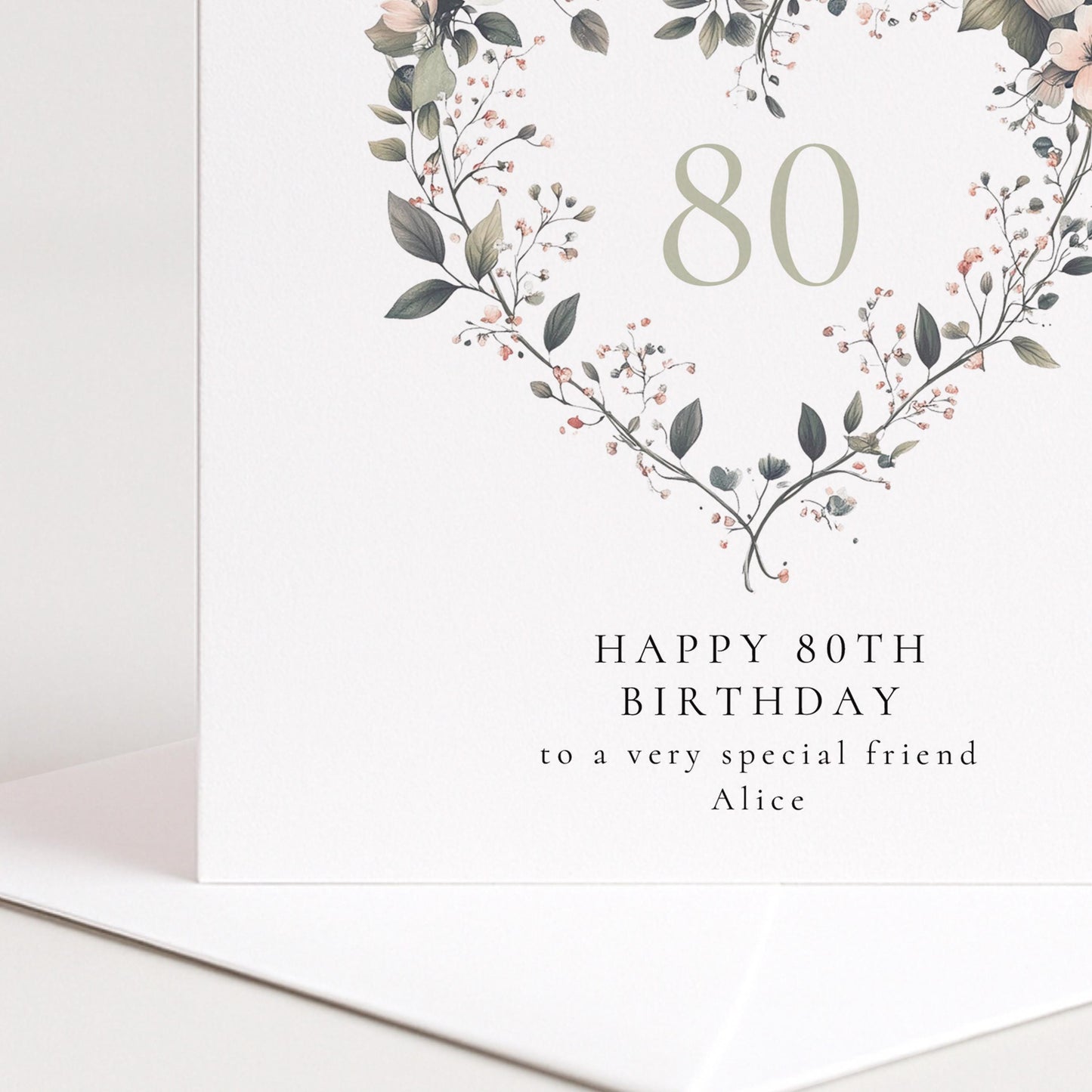 80th Birthday Card | Elegant Floral Heart Design | Personalised Milestone Card