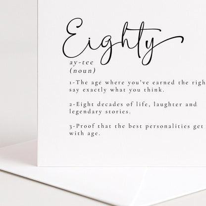 80th Birthday Card - Funny Milestone Celebration With Matte Finish & Envelope