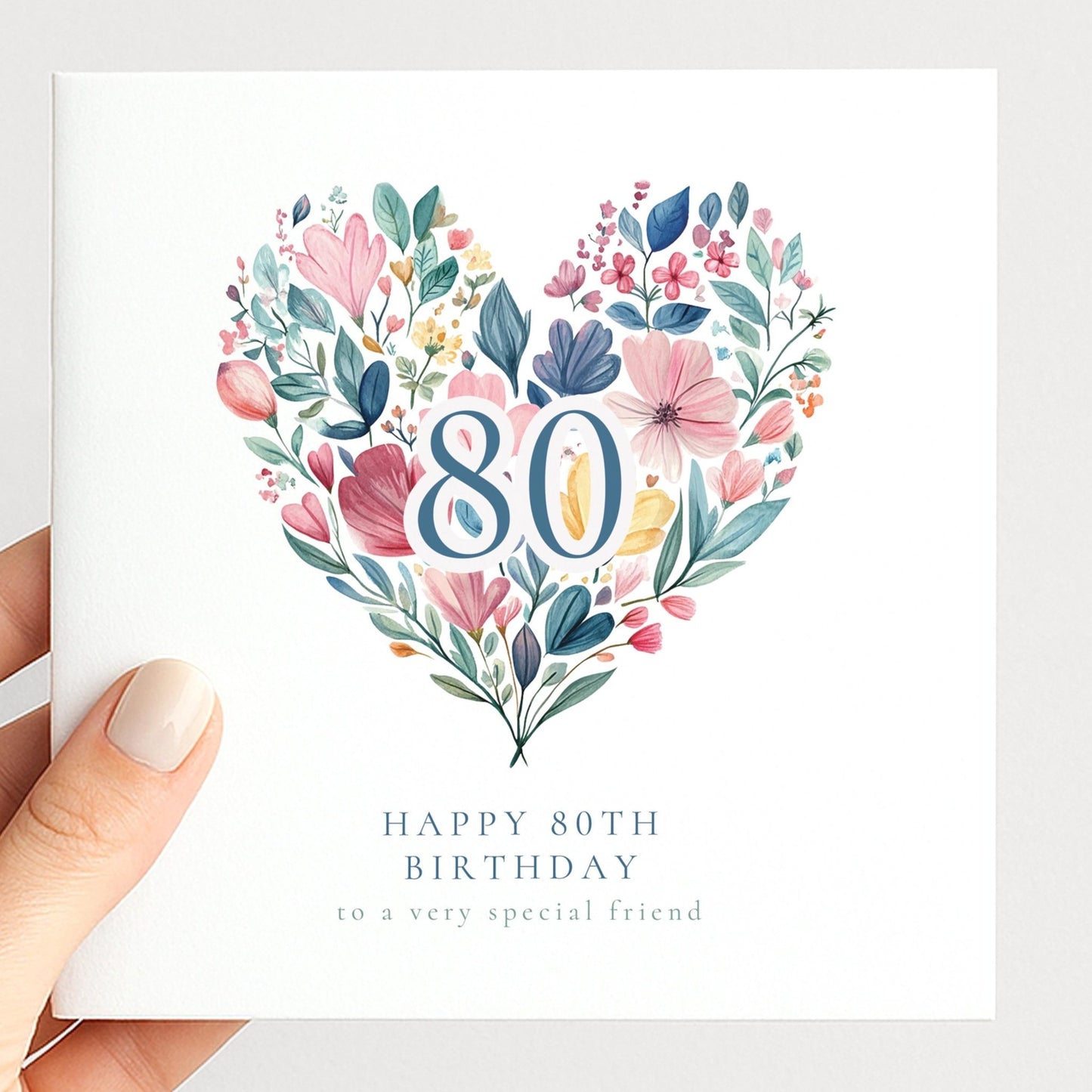 80th Birthday Card - Elegant Floral Heart Design | Personalised Name Option - Whimsi Lilley