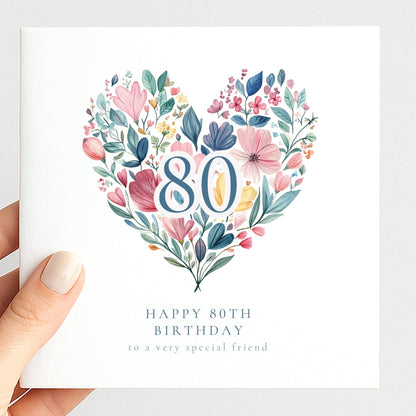 80th Birthday Card - Elegant Floral Heart Design | Personalised Name Option - Whimsi Lilley