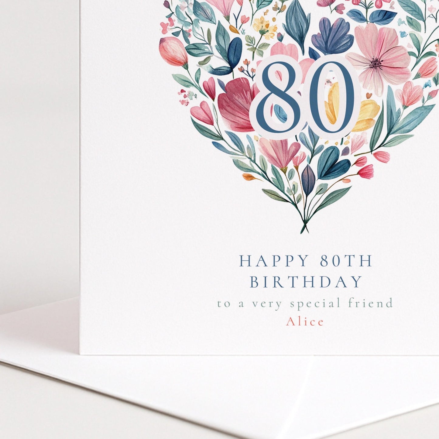 80th Birthday Card - Elegant Floral Heart Design | Personalised Name Option - Whimsi Lilley