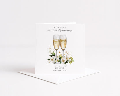 Anniversary Card Couple – Personalised Wedding Anniversary Greeting With Champagne Flutes