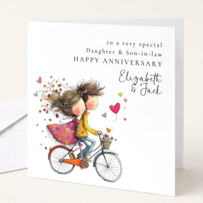 Anniversary Card Daughter Son In Law - Personalised Bicycle Couple Greeting Card