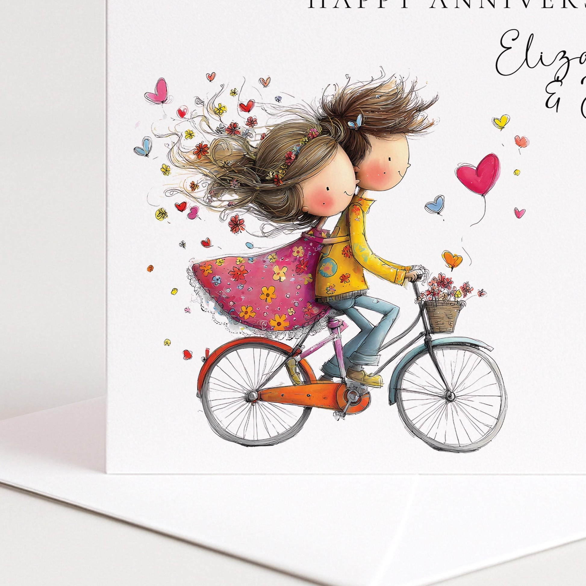 Anniversary Card Daughter Son In Law - Personalised Bicycle Couple Greeting Card