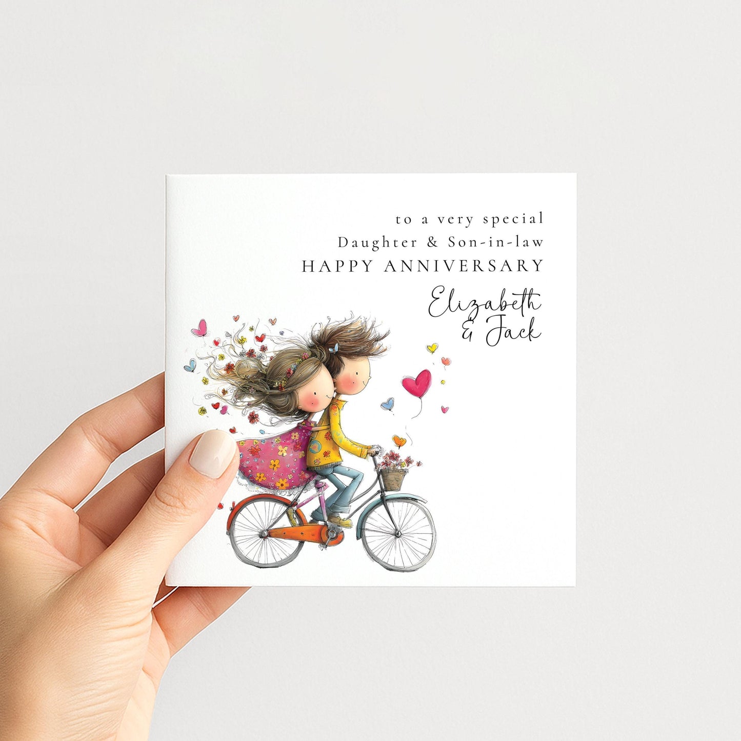 Anniversary Card Daughter Son In Law - Personalised Bicycle Couple Greeting Card