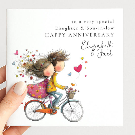 Anniversary Card Daughter Son In Law - Personalised Bicycle Couple Greeting Card