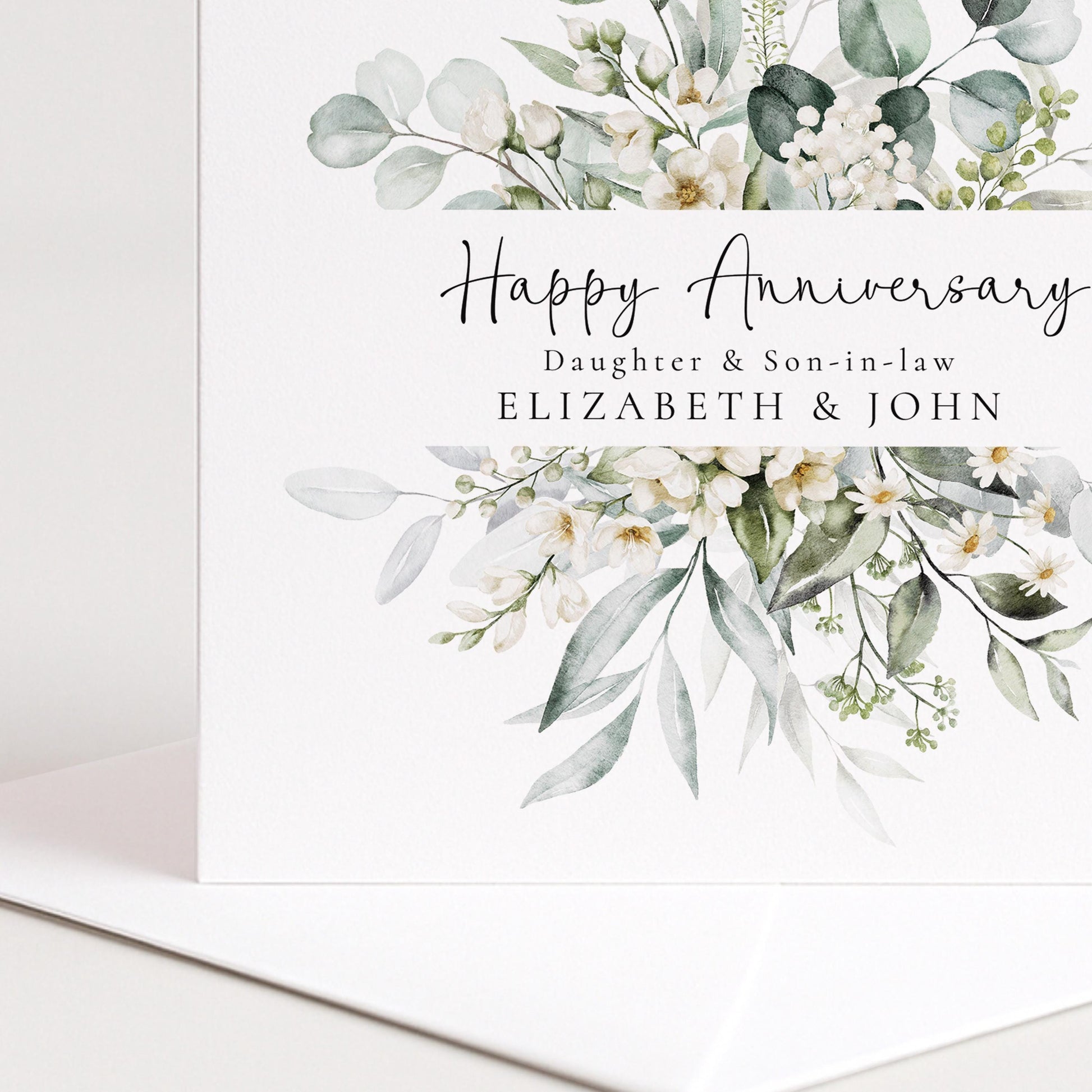Anniversary Card Daughter Son-In-Law – Personalised Floral Greenery Design
