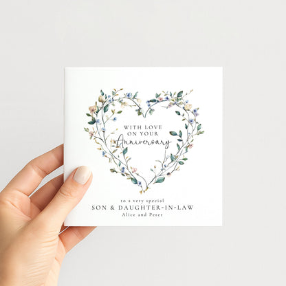 Anniversary Card Daughter Son In Law – Personalised Floral Heart Keepsake