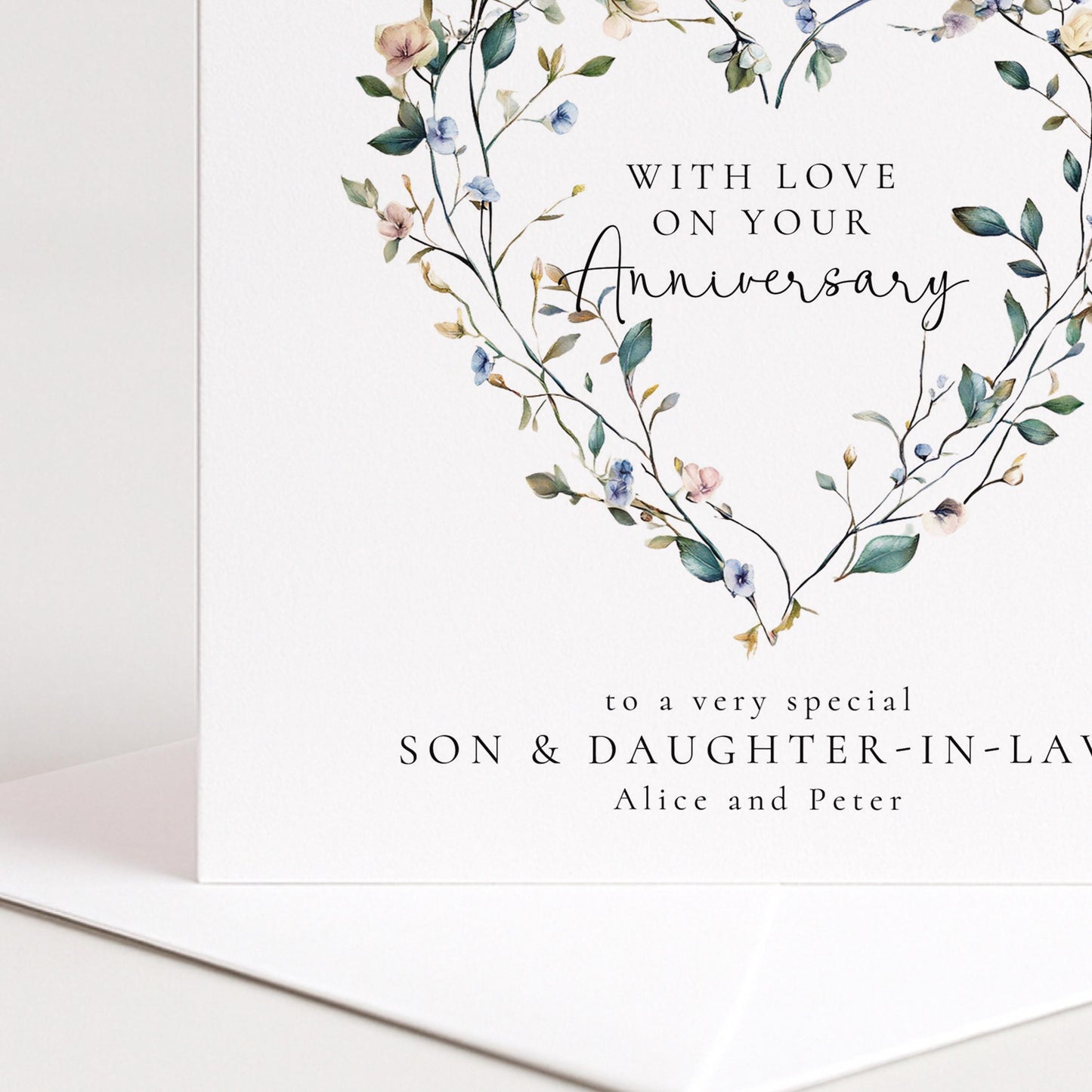 Anniversary Card Daughter Son In Law – Personalised Floral Heart Keepsake