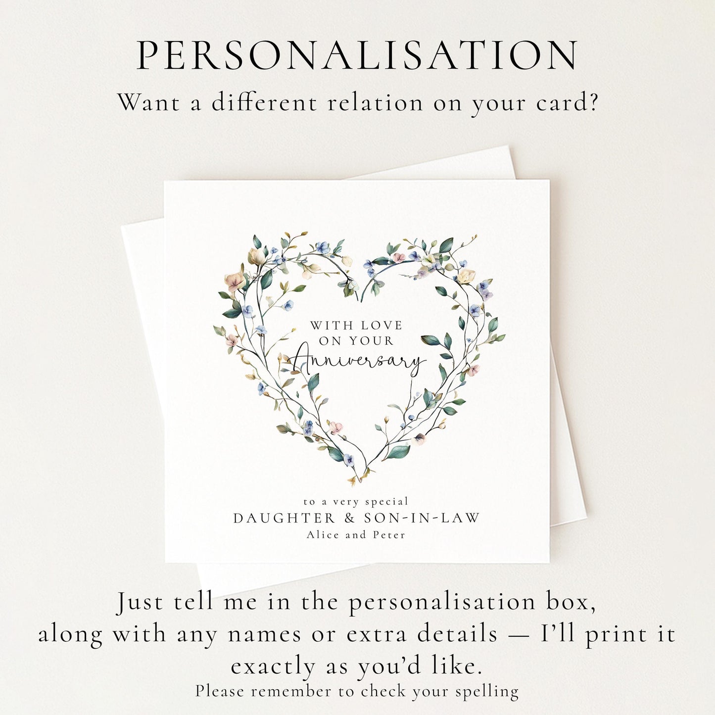 Anniversary Card Daughter Son-In-Law – Personalised Floral Heart Keepsake Design