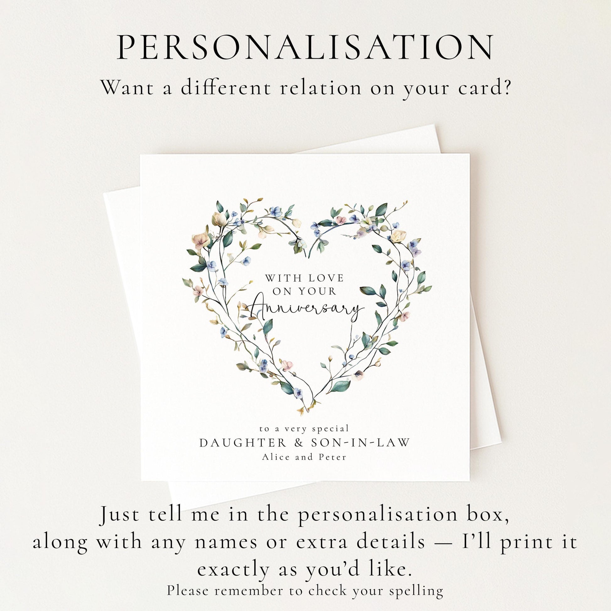 Anniversary Card Daughter Son-In-Law – Personalised Floral Heart Keepsake Design