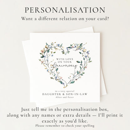 Anniversary Card Daughter Son-In-Law – Personalised Floral Heart Keepsake Design