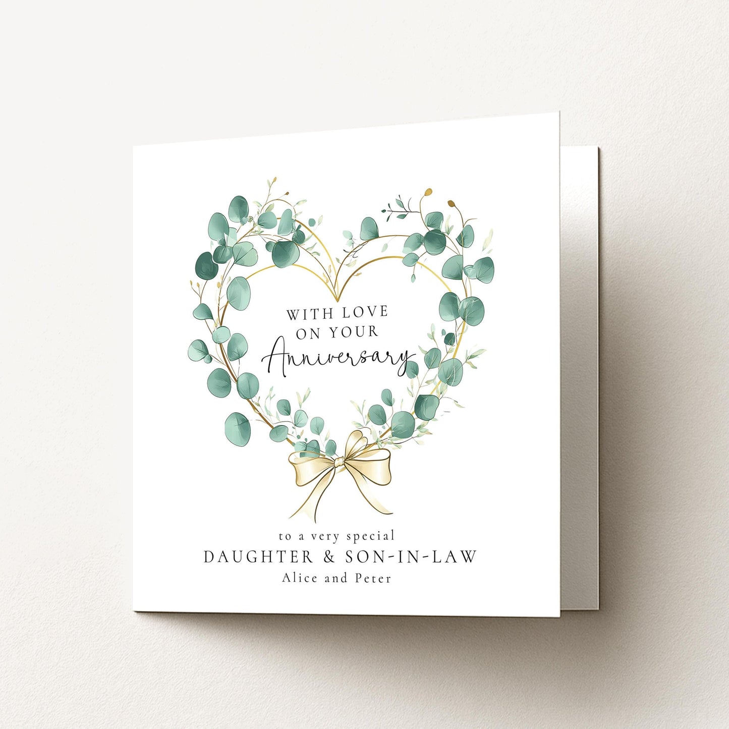 Anniversary Card Daughter Son-in-Law – Elegant Botanical Heart Wreath Design