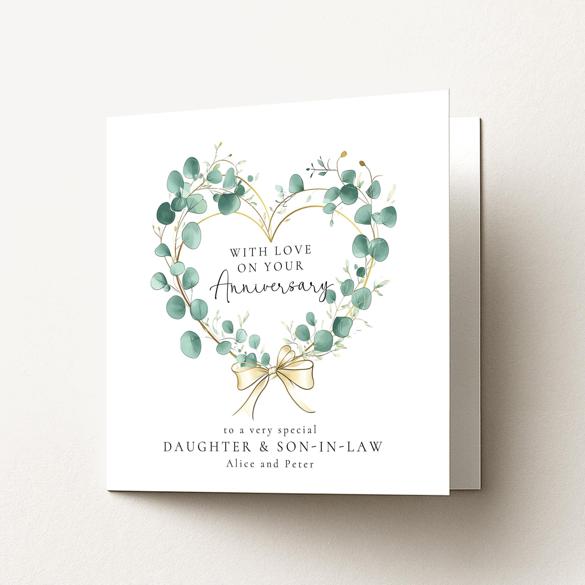 Anniversary Card Daughter Son-in-Law – Elegant Botanical Heart Wreath Design
