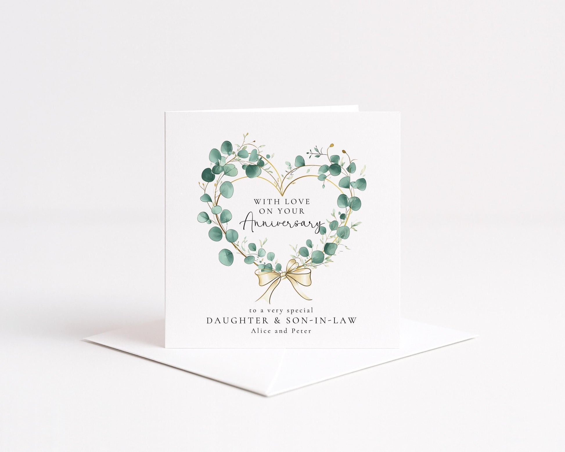 Anniversary Card Daughter Son-in-Law – Elegant Botanical Heart Wreath Design