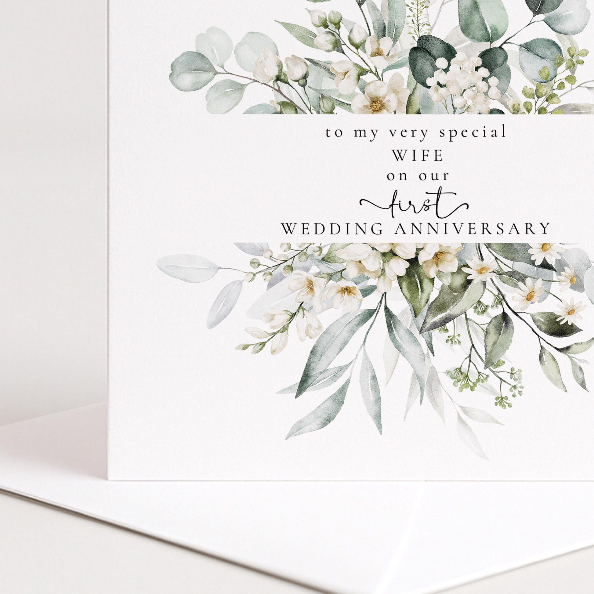 Anniversary Card For Wife – Elegant Botanical Eucalyptus Heart Design, Personalised