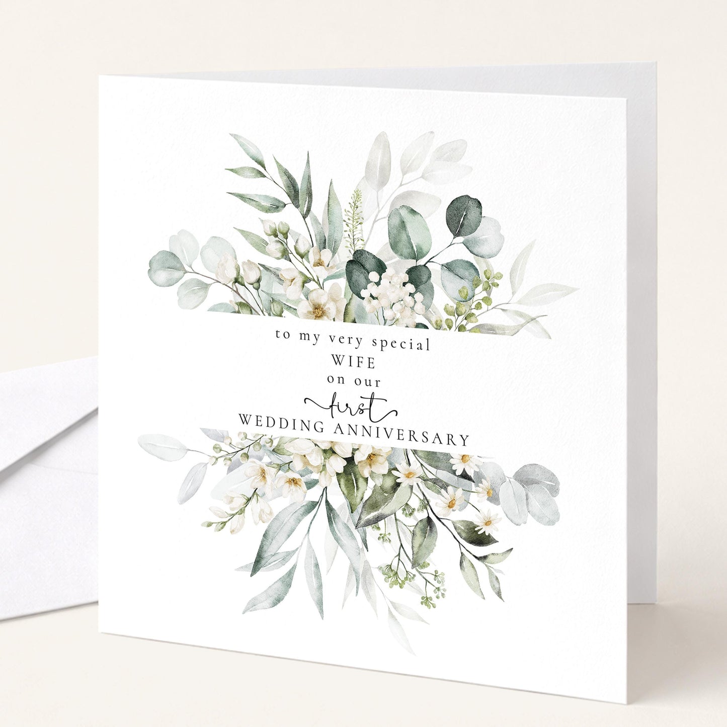 Anniversary Card For Wife – Elegant Botanical Eucalyptus Heart Design, Personalised