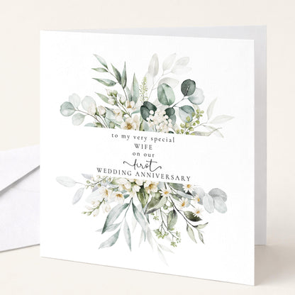 Anniversary Card For Wife – Elegant Botanical Eucalyptus Heart Design, Personalised