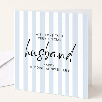 Anniversary Card Husband - Blue Stripe Personalised Romantic Greeting