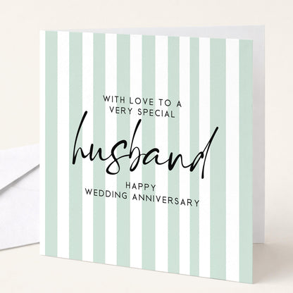 Anniversary Card Husband - Blue Stripe Personalised Romantic Greeting