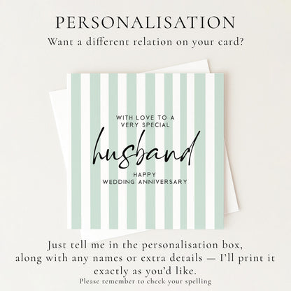 Anniversary Card Husband - Blue Stripe Personalised Romantic Greeting