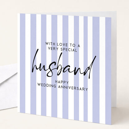 Anniversary Card Husband - Blue Stripe Personalised Romantic Greeting