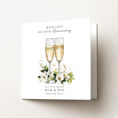 Anniversary Card Mum Dad – Personalised Wedding Anniversary Card With Champagne Glasses