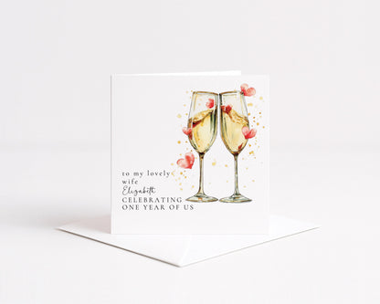 Anniversary Card - Personalised Couple Celebration With Champagne Glasses Design