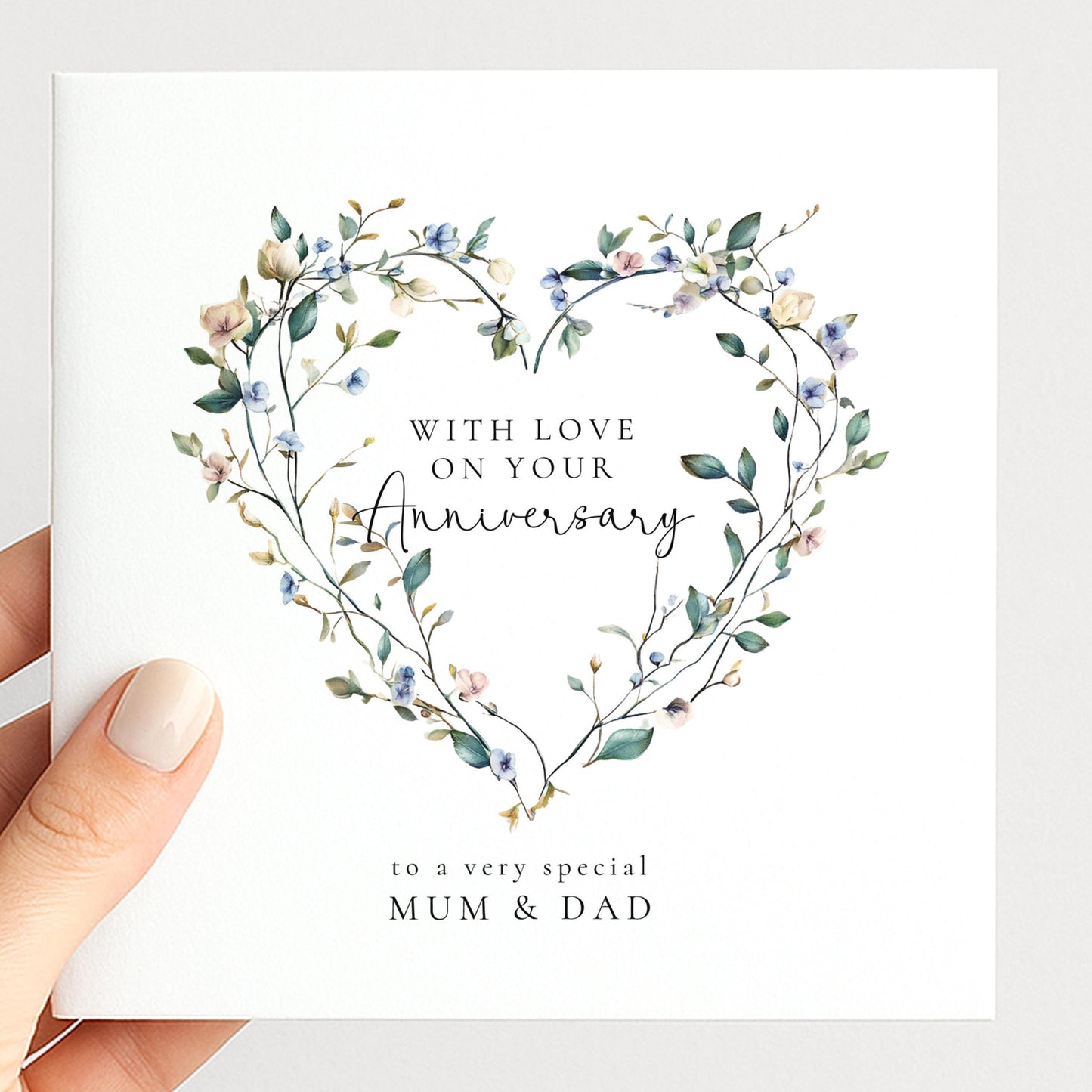 Anniversary Card - Personalised Floral Heart Design For Mum And Dad