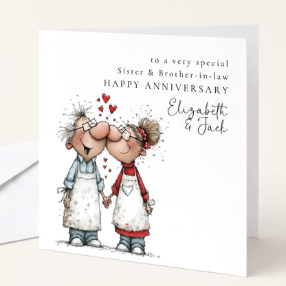 Anniversary Card Sister | Personalised Brother In Law Card With Love Kiss Illustration