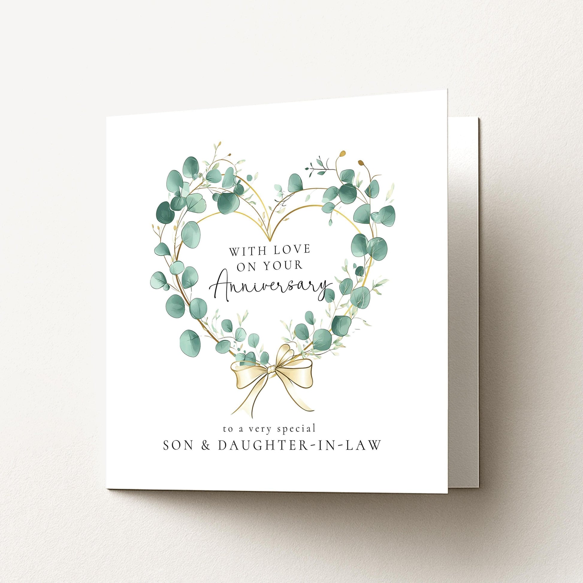 Anniversary Card Son Daughter-in-Law – Personalised Botanical Eucalyptus Heart Design