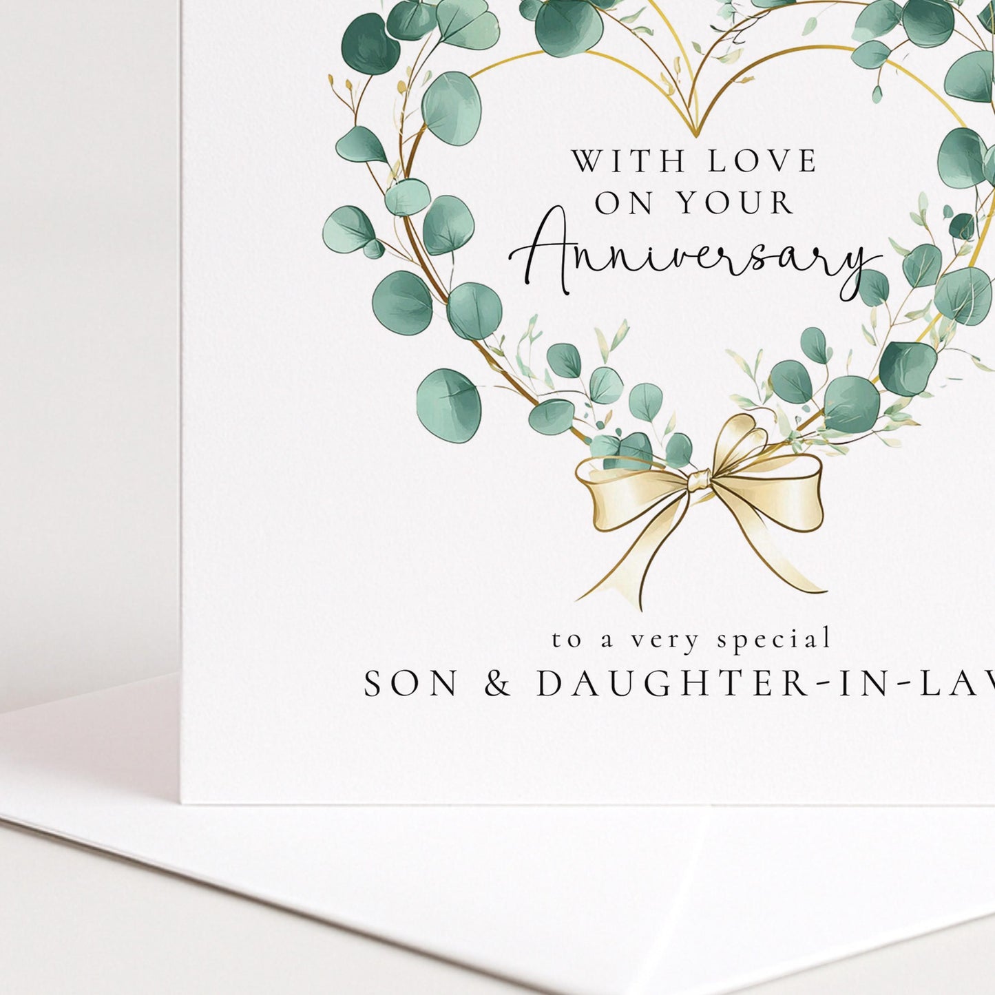 Anniversary Card Son Daughter-in-Law – Personalised Botanical Eucalyptus Heart Design