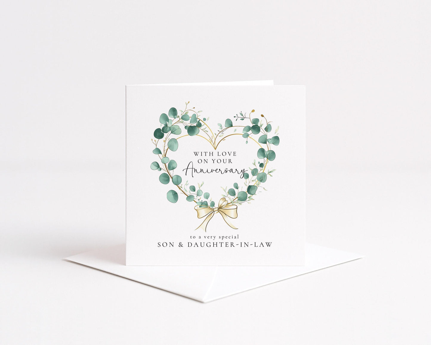 Anniversary Card Son Daughter-in-Law – Personalised Botanical Eucalyptus Heart Design