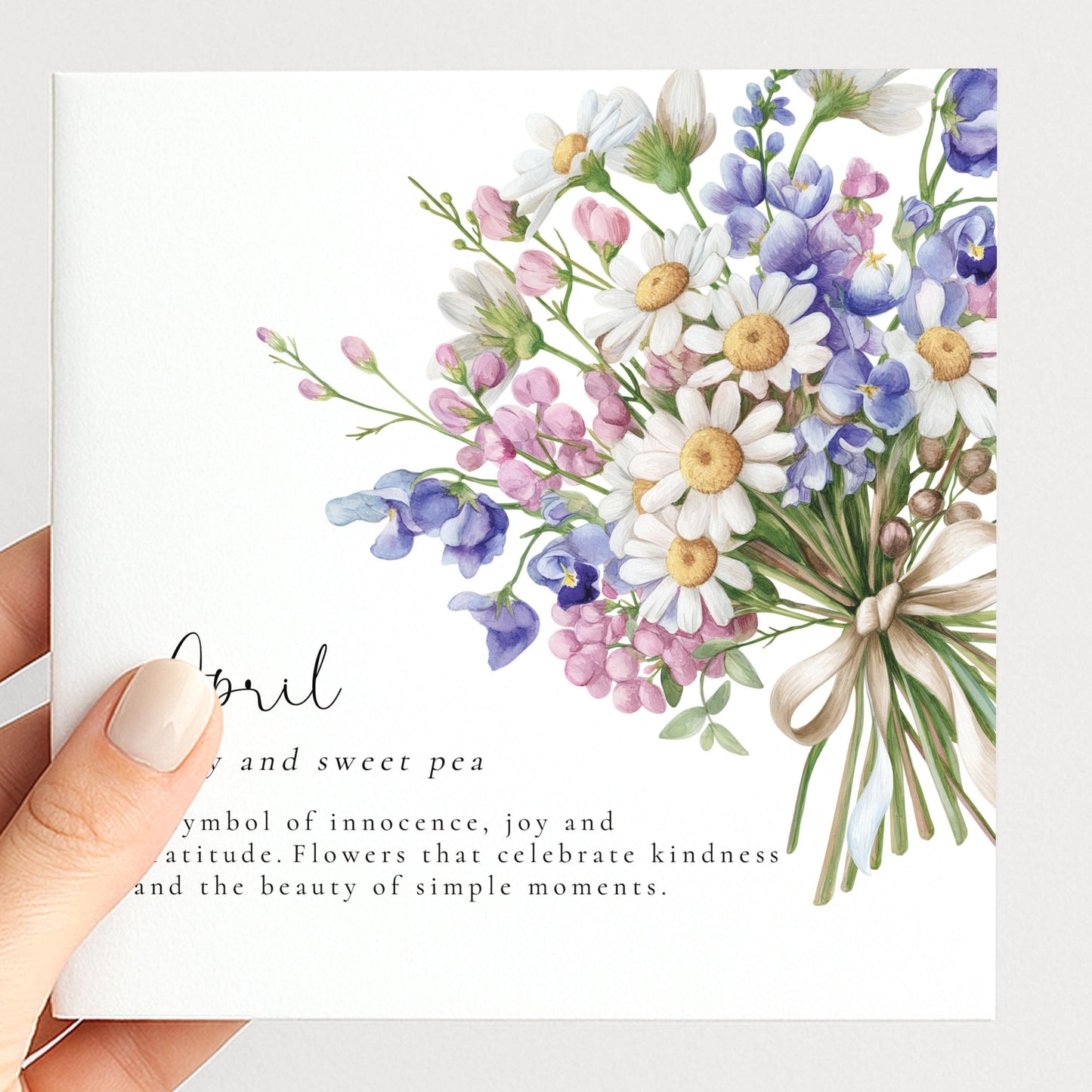 April Birth Flower Card – Floral Birthday Card with Daisy & Sweet Pea Design