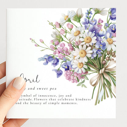 April Birth Flower Card – Floral Birthday Card with Daisy & Sweet Pea Design