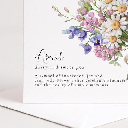 April Birth Flower Card – Floral Birthday Card with Daisy & Sweet Pea Design