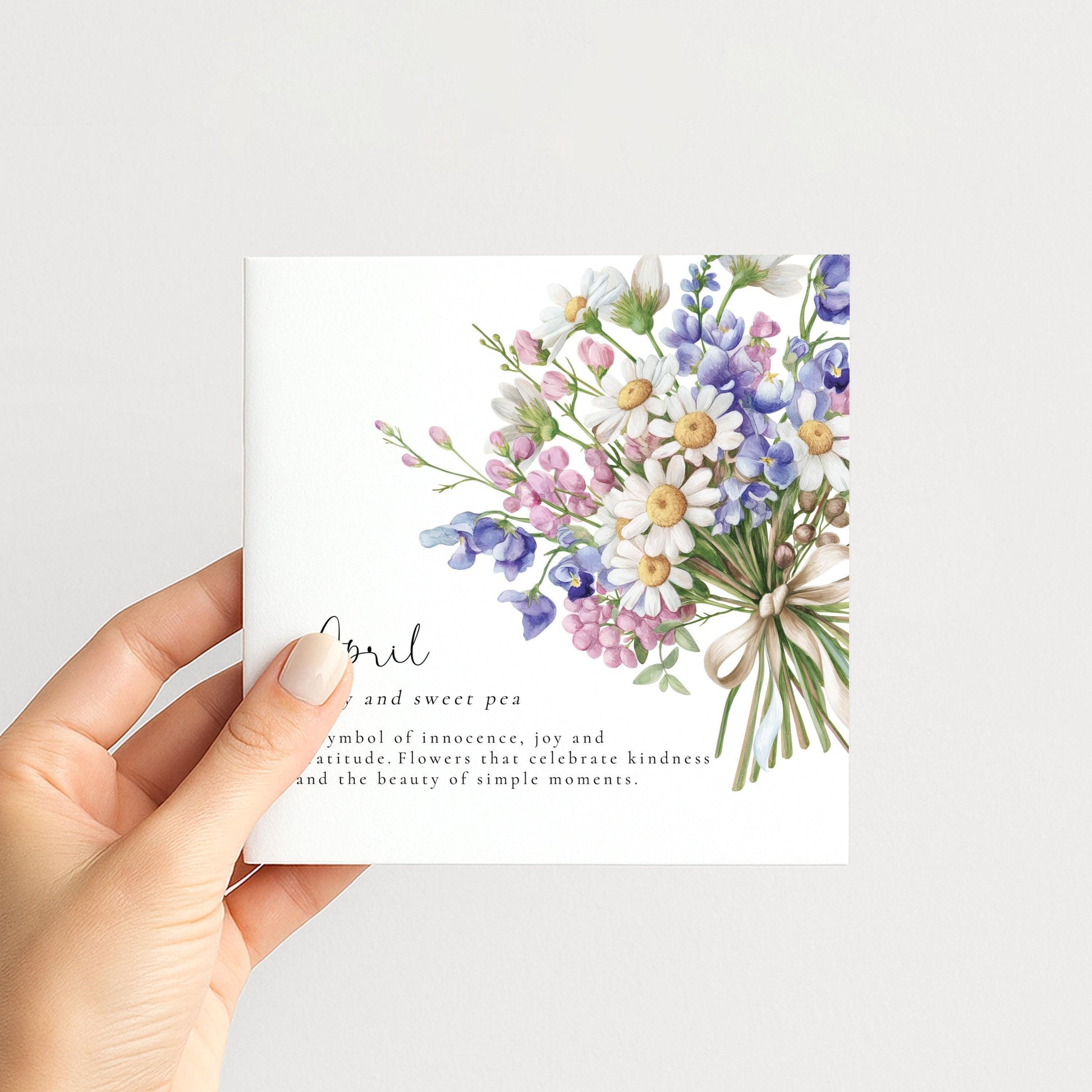 April Birth Flower Card – Floral Birthday Card with Daisy & Sweet Pea Design