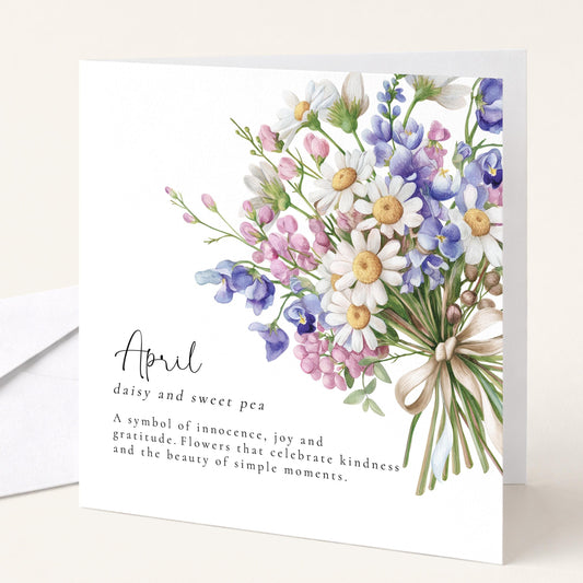 April Birth Flower Card – Floral Birthday Card with Daisy & Sweet Pea Design