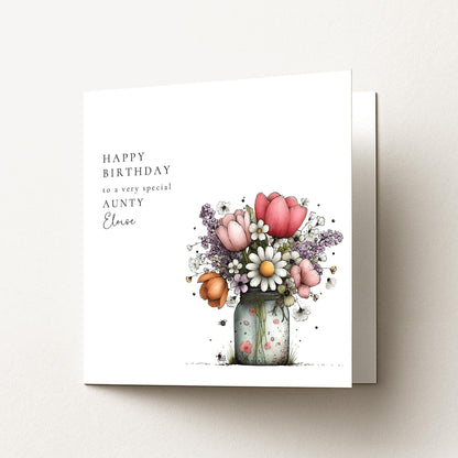 Aunty Birthday Card – Personalised Floral Design | Premium Matte Keepsake
