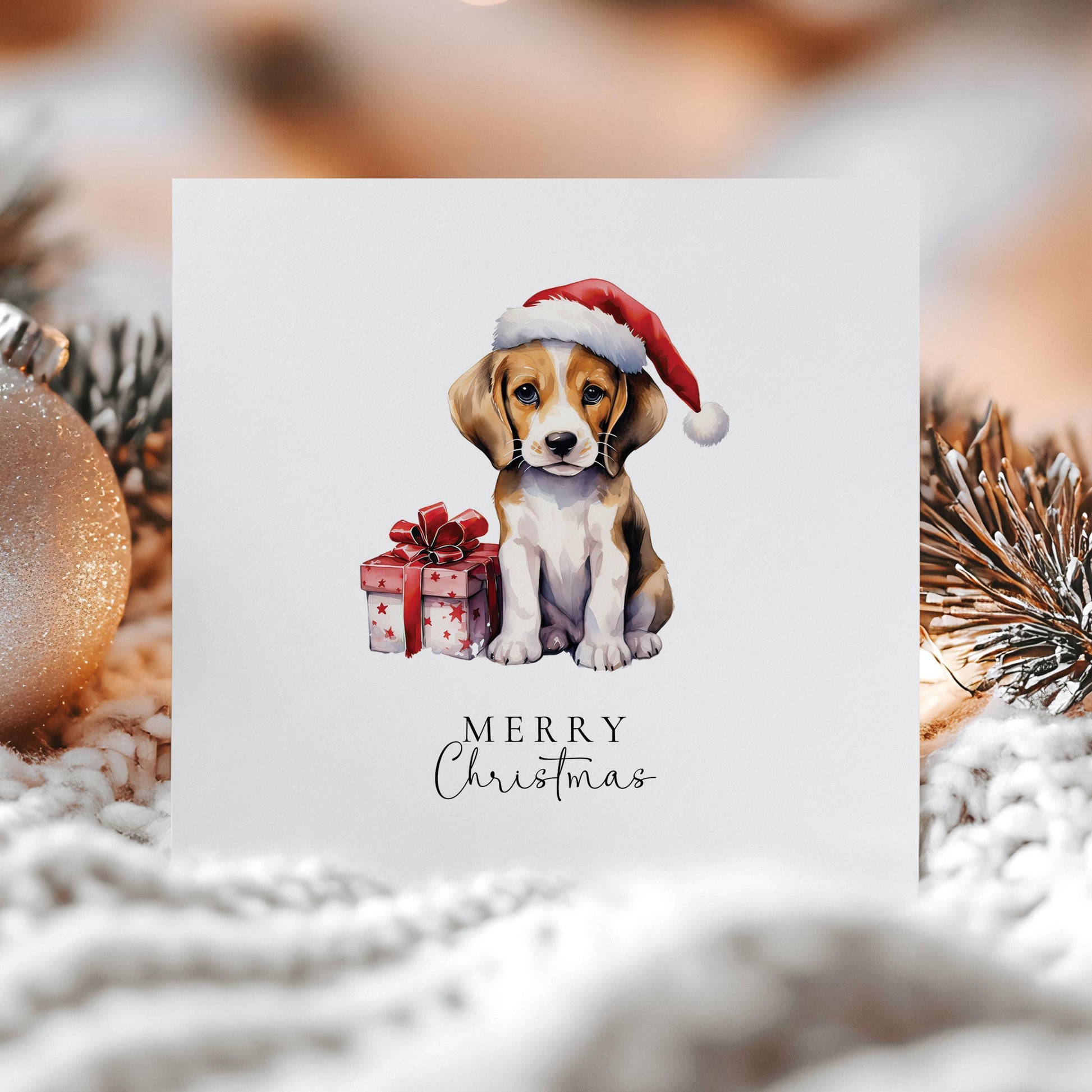 Beagle Christmas Card - Personalised Festive Puppy Card With Santa Hat