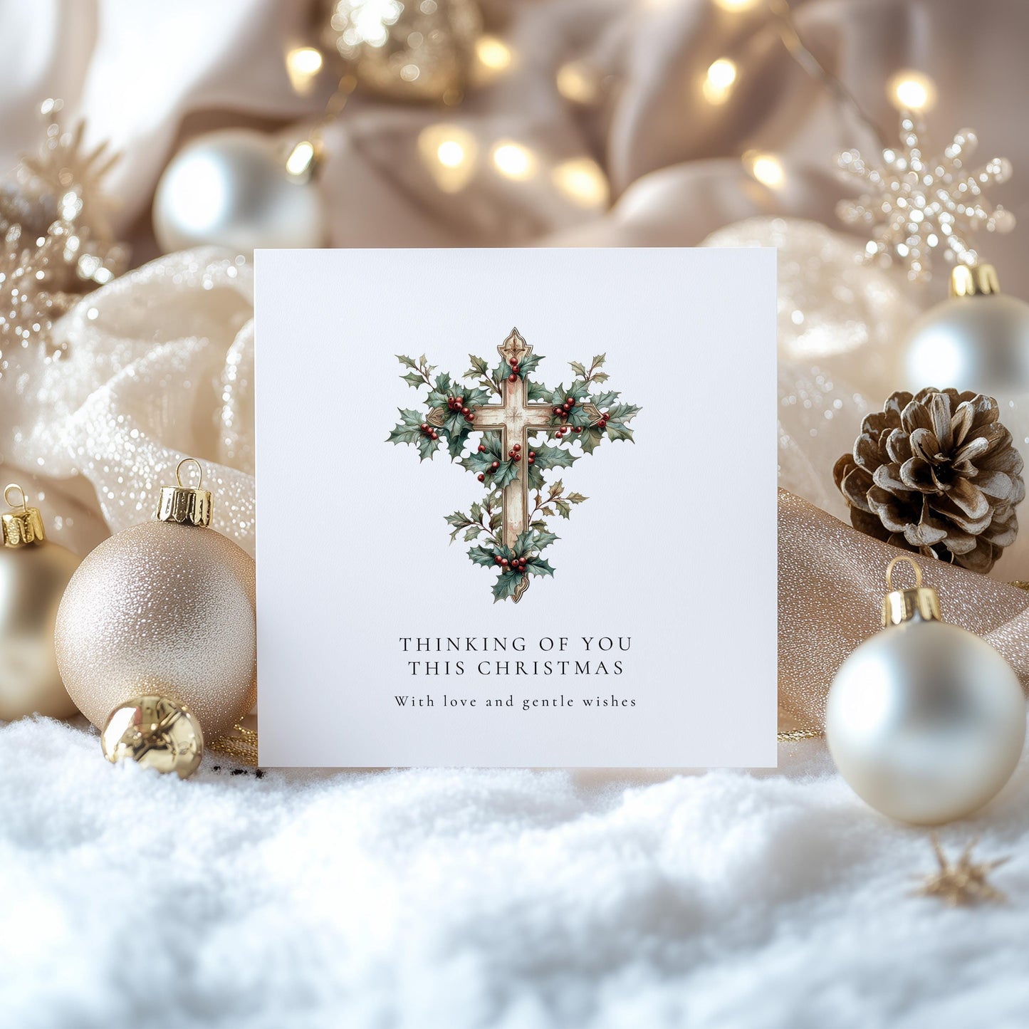 Bereavement Christmas Card – Personalised Sympathy Card With Holly Cross Design