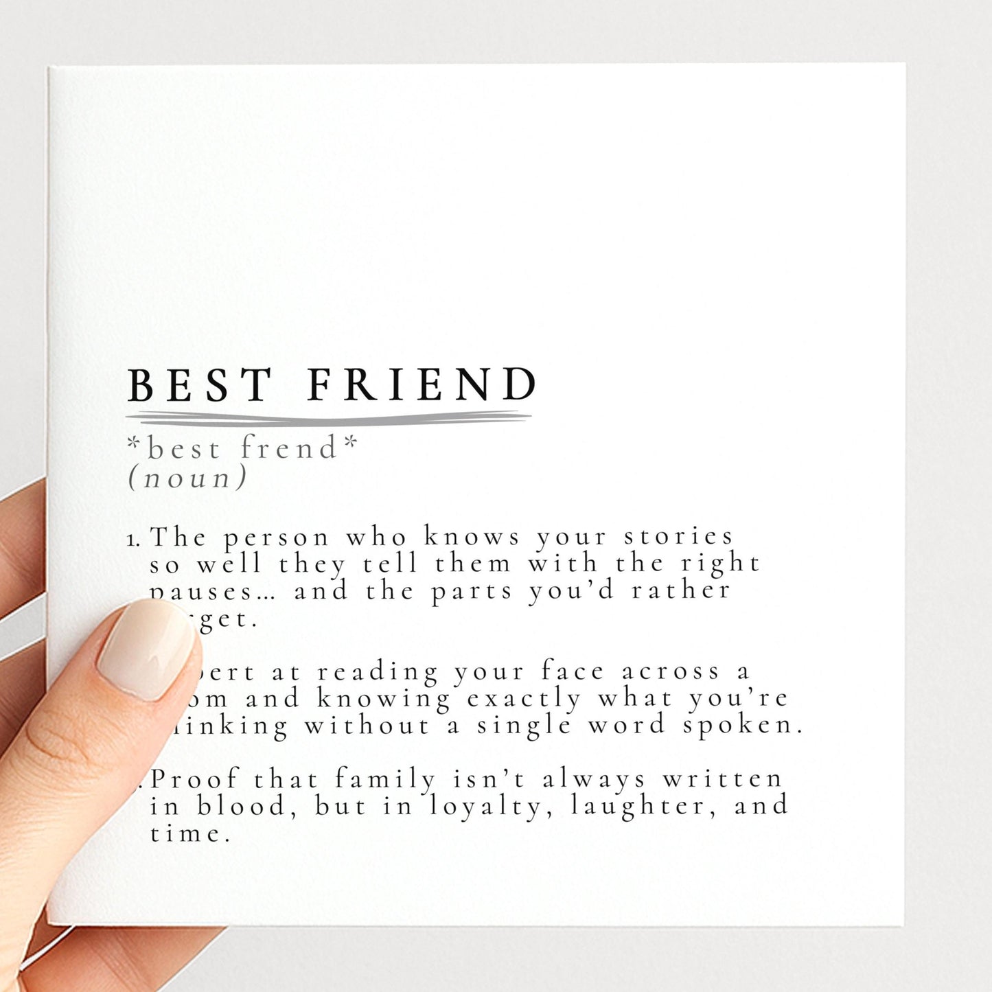 Best Friend Card – Minimalist Definition Style Friendship Card with Warm Sentiment