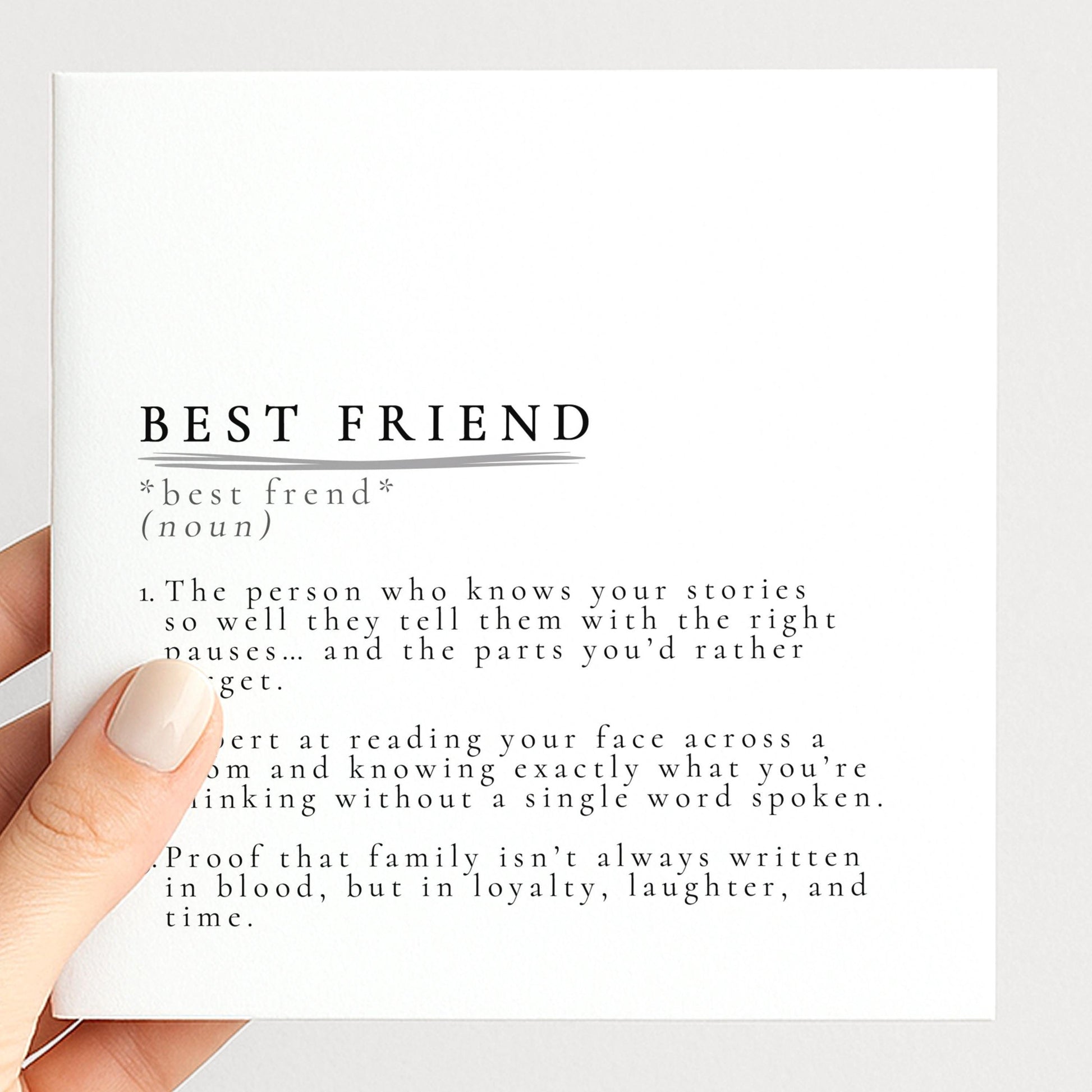 Best Friend Card – Minimalist Definition Style Friendship Card with Warm Sentiment