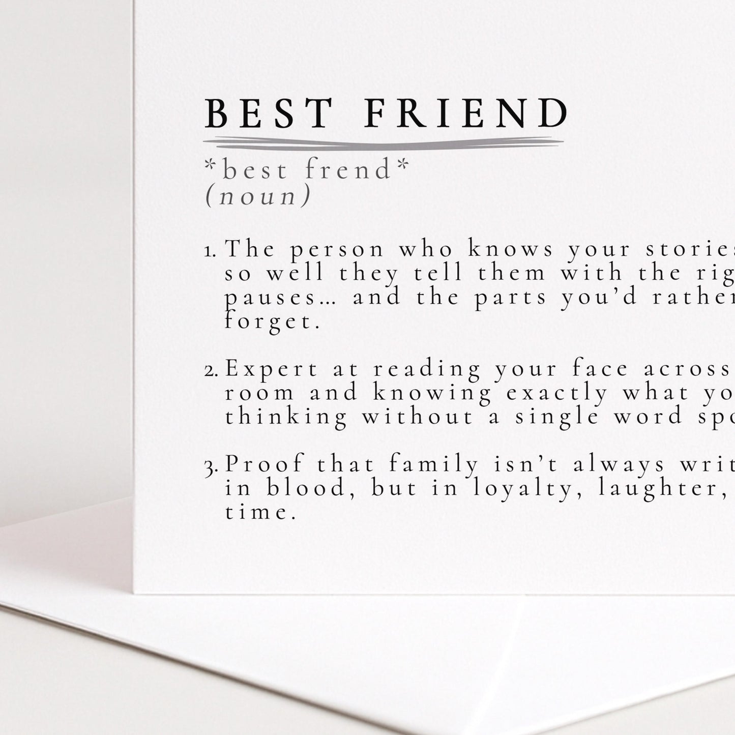 Best Friend Card – Minimalist Definition Style Friendship Card with Warm Sentiment
