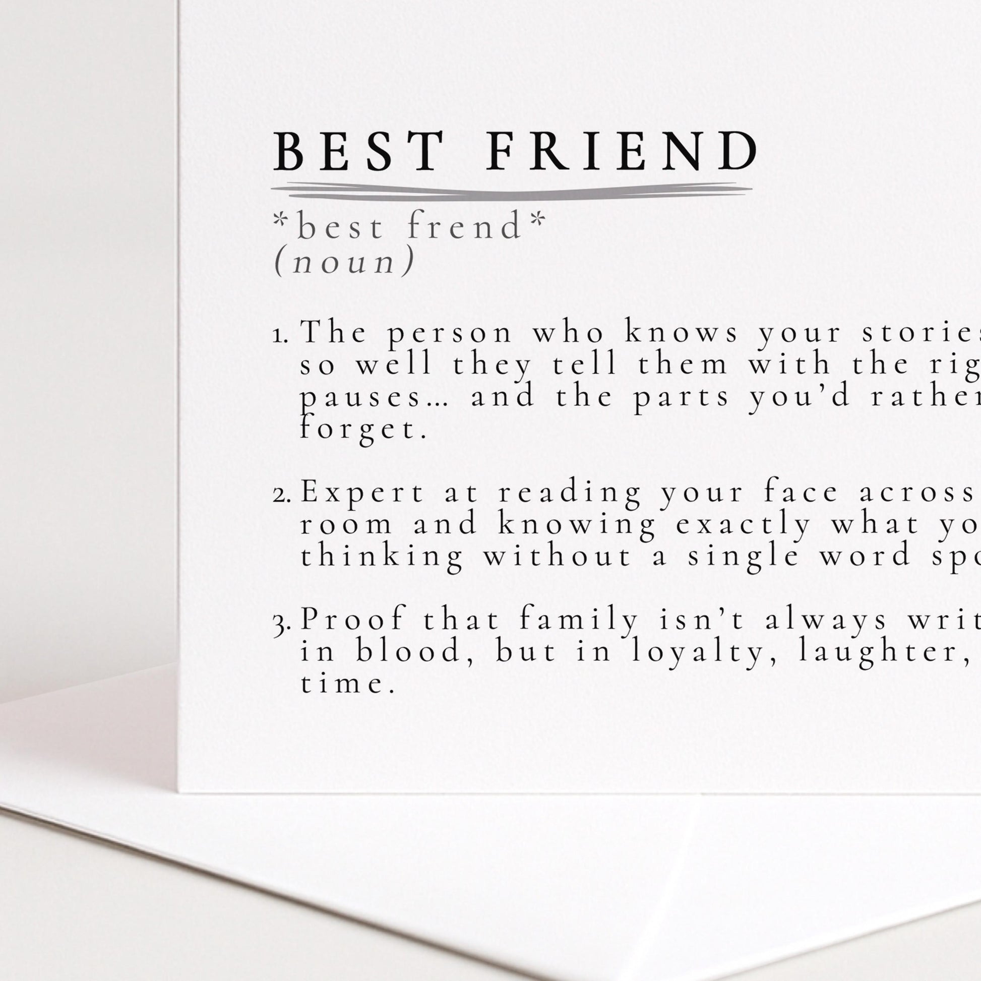 Best Friend Card – Minimalist Definition Style Friendship Card with Warm Sentiment